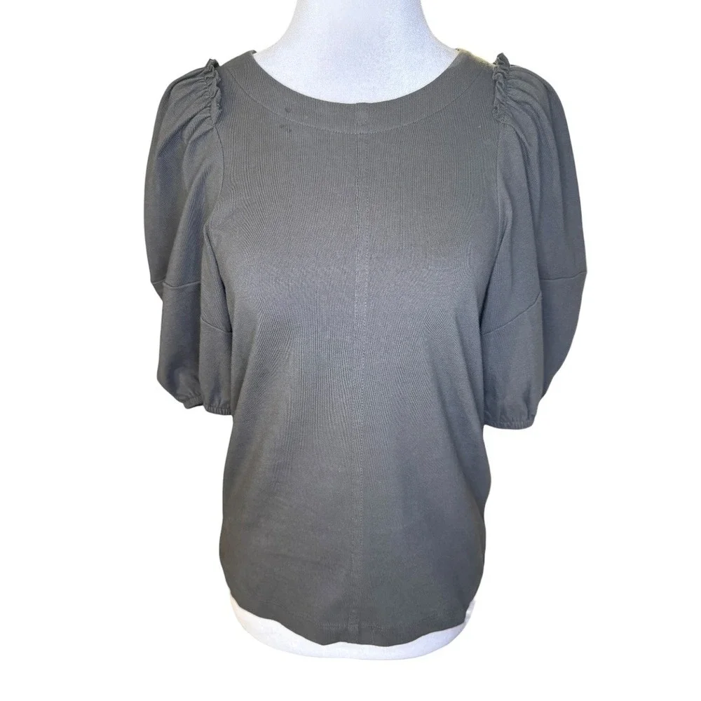 Madewell Puff Sleeve Knit Top‎ Olive Green Dark Surplus XS NWT